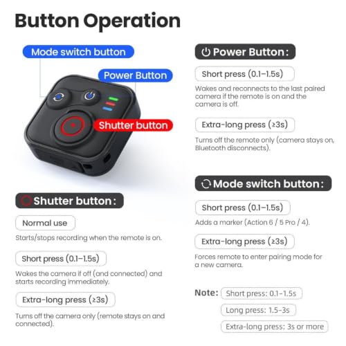 Image of ADOFYS Bluetooth Remote Control Compatible with DJI Osmo Action 4 /5 Pro /6 /360 Cameras