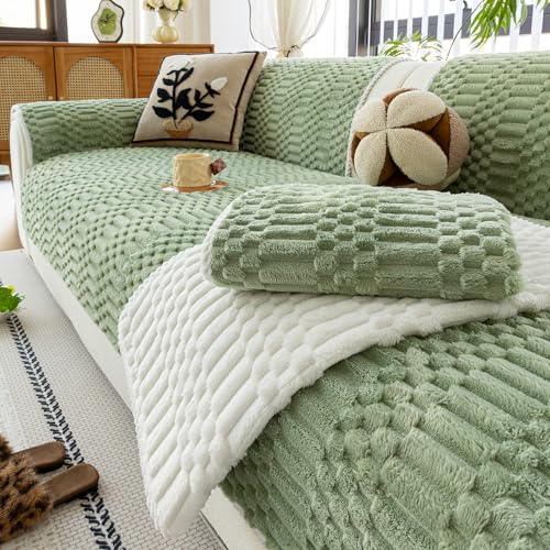 JPGGD Plush Warm Sofa Covers Washable, Funny Fuzzy Couch Cover for Dogs Washable, Non-Slip Couch Covers for Sectional Sofas, Soft Sofa Slipcover for Pet & Kid(1PC, Green, 36"×94", Single Seater)