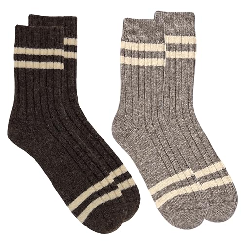 Merino 92% Wool Socks for Men & Women, Large Size (10-13.5 US), Made in Mongolia, Cozy & Soft Hiking Socks, Bed Socks for Quality Warmth, Classic Thick Socks, Comfortable & Stylish, 2 Pairs