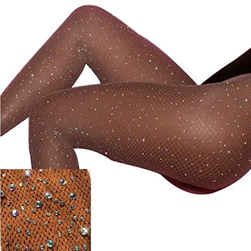 Medias de Mujer Medias de Diamantes de imitación Medias de Red Transparentes Pantimedias Fiesta de Diamantes (T8003 Fit XXS) (White Stone Coffee fit XXS) (White Stone Nude fit XXS)