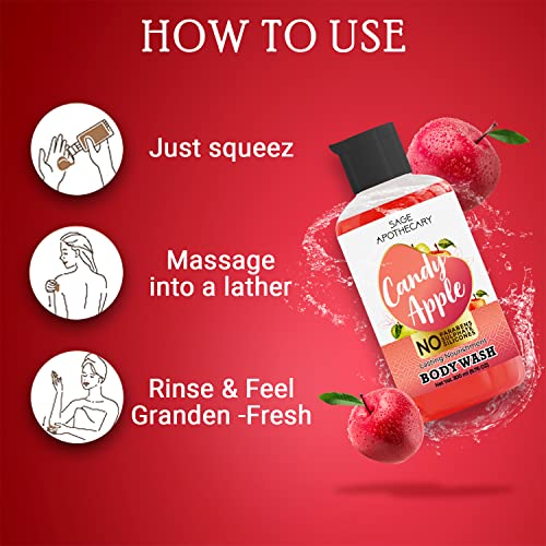 Image of Sage Apothecary Natural Body Wash for Refreshing, Healthy Skin- 300ml (Candy Apple)