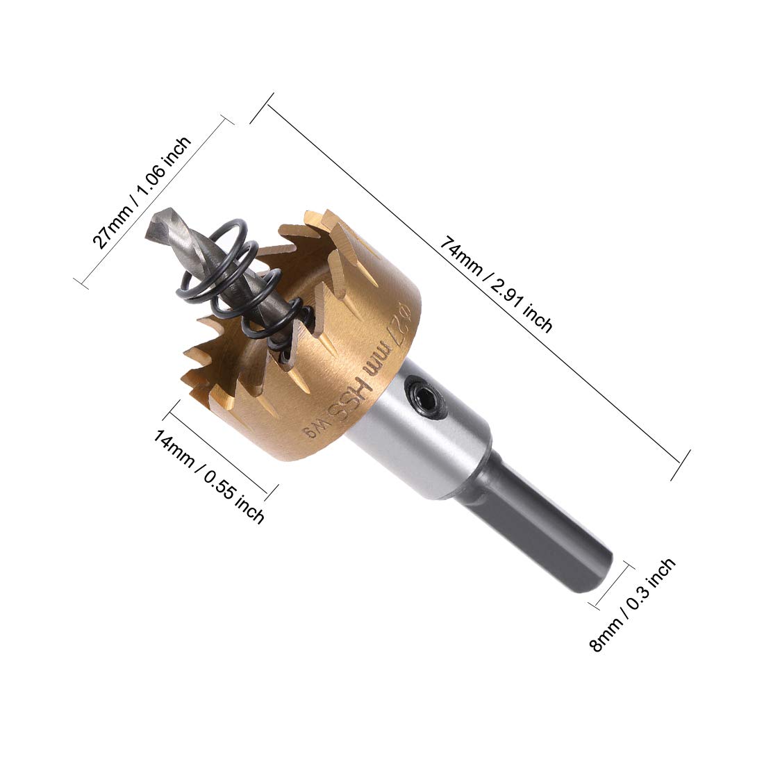 sourcingmap 27mm HSS Drill Bit Hole Saw Stainless High Speed Steel Metal Alloy, Gold, Silver, 27x14mm - Image 2