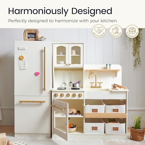 Image of Tiny Land Wooden Toy Fridge for Kids with Spacious Storage