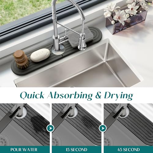 Image of Dreatim Kitchen Faucet Absorbent Mat - Diatomite Stone Sink Tray, Quick Drying, Modern Design - Durable Faucet Drip Mat for Kitchen Sink and Bathroom Counter [17.7 inch x 3.9 inch, Dark Grey]