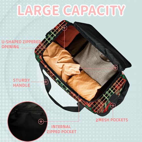 Grid Leaves Travel Duffle Bag - Waterproof weekend luggage bag, men's sports and fitness bag, delivery hospital storage bag, overnight luggage bag with pull rod cover4