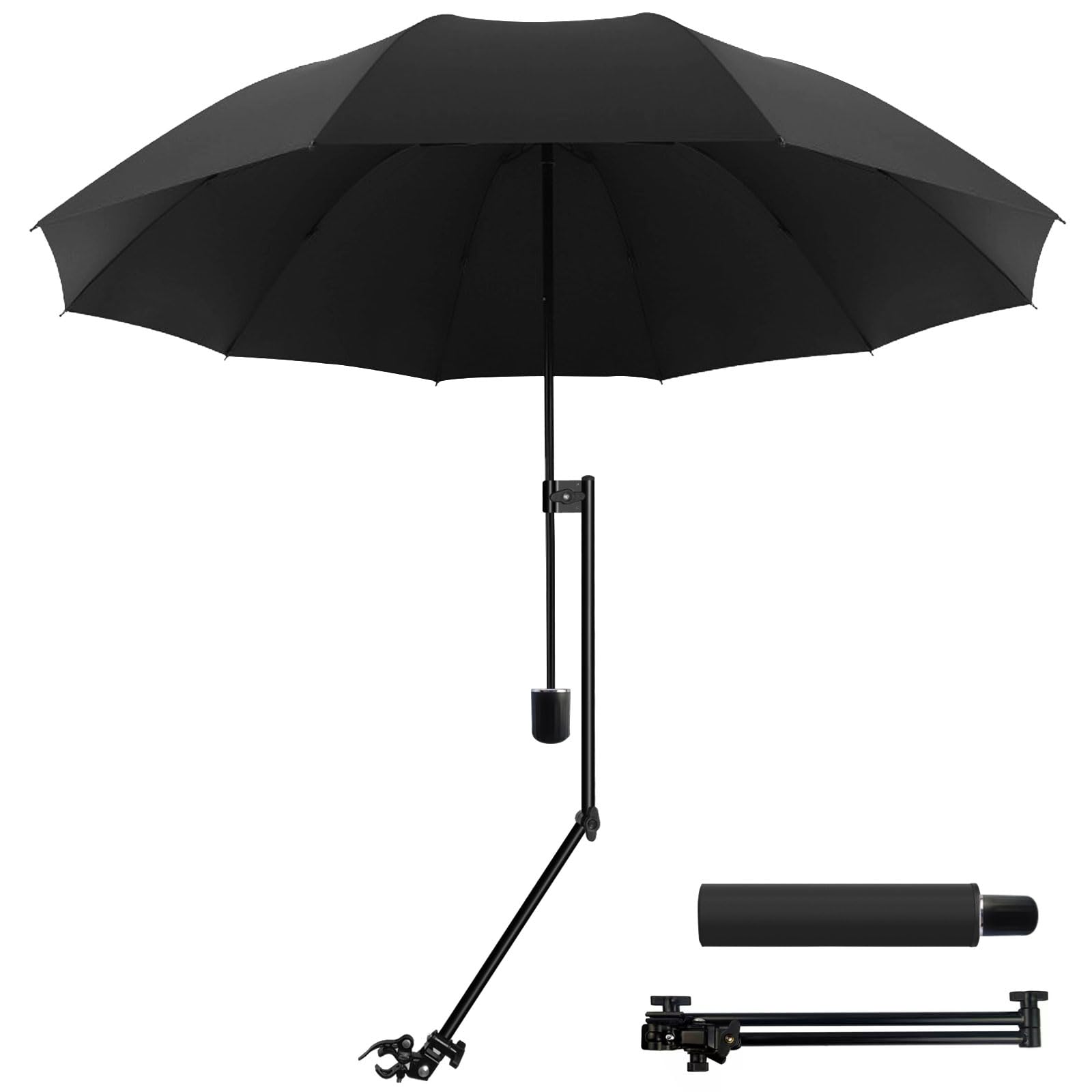 UPF 50+parapluie réglable parapluie de golf avec pince universelle réglable pour chaises, sacs de golf, poussettes, fauteuil roulant, patio, parapluies portables, ouverture manuelle et