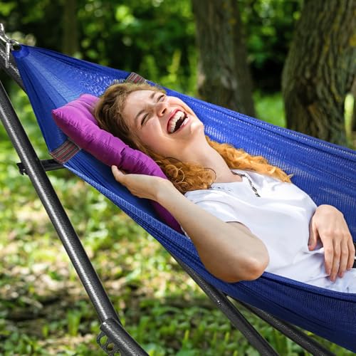 Image of Tranquillo Universal Hammock 600 lbs Capacity, Instant 20s Foldable Hammock Stand, 3-Year Warranty Hammock with Stand, 2 Person Camping Hammock Revolutionary Portable, No Screws, Premium, Blue