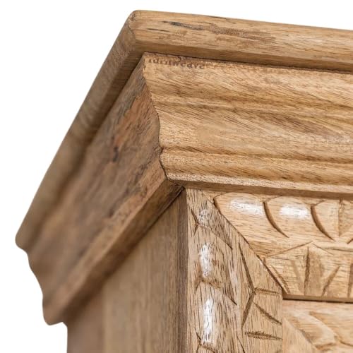 Image of Solid Wooden Book Shelf | Handcrafted Carved Display Unit Book Stand, Antique Wooden Book Shelves for Living Room, Office & Bedroom, Solid Wood Bookcase, Rustic Carved Bookshelf, Natural
