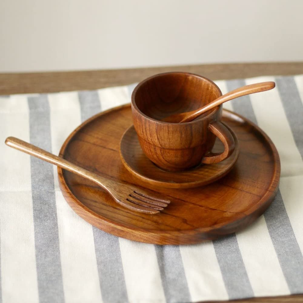 DUnLap Paar Tasse 180ml Kaffeetasse Europäische Stil Cups for Kaffee- und Tee Holzschale Und Untertasse Holziness Tassen Tassen Untertassen Küche Getränkewaren Tasse