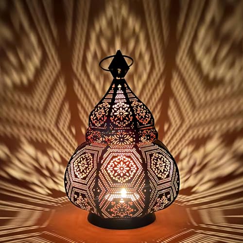 Marrakech - Farol marroquí de metal, color negro y cobre, 28 cm de alto, oriental para jardín e interior