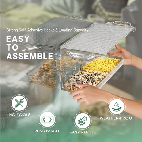 Image of SUNALLY Window Bird Feeder for Outdoors, Clear Wild Bird Feeders Window Mounted with Self-Adhesive Hooks, Outside Hummingbird, burd, Oriole, Finch Bird Watching for Garden, Yard, Elderly Kids Viewing