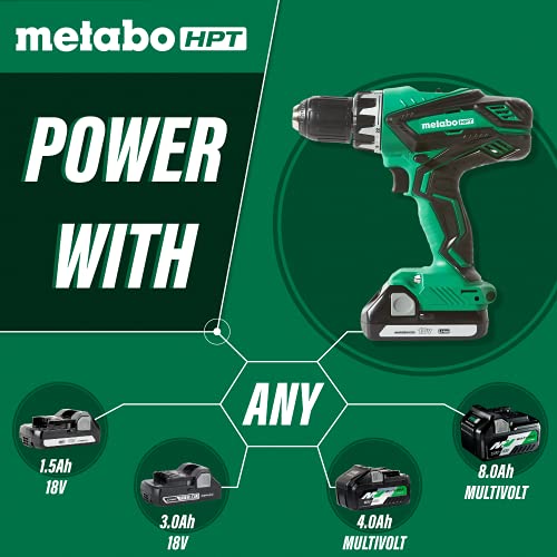 Metabo Hpt Cordless Driver Drill Kit | 18V, Includes 2 Lithium Ion Batteries | Carrying Case | 1/2" Keyless Chuck | Led Light | Variable Speed Trigger | Ds18Dgl #TOP5