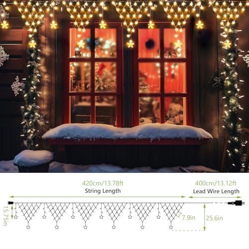 Christmas Lights Outdoor Decorations 218 LED 13.8ft Curtain Fairy Lights with 12 Drops, Clear Wire LED String Light Decor with 8 Modes for Wedding Party Holiday Christmas Indoor Outdoor Decor - Image 3