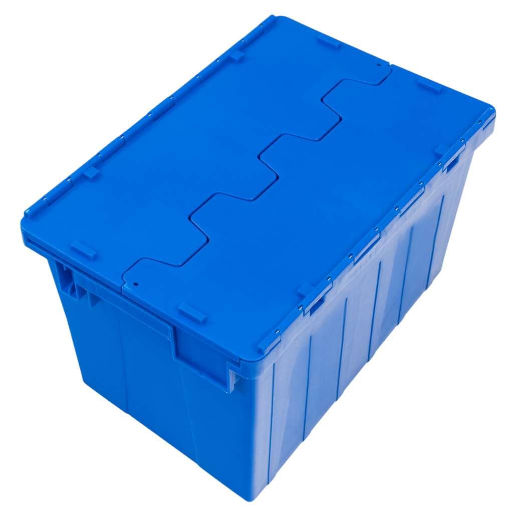 MEGA-M Pojemnik Kurierski Transportowy Gniazdowy 60 × 40 × 36 cm | Zamykany z Pokrywą, Nośność 20 kg, Sztaplowany, Plastikowy, Niebieski