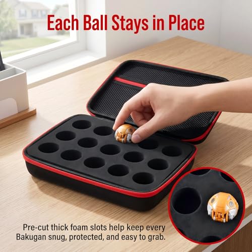 Image of Comecase Hard Carrying Case Compatible with Bakugan Figures, Storage Organizer Box with 15 Foam Slots and Mesh Pocket for 60+ Cards, Travel Holder for Kids Toys (Case Only)- Black