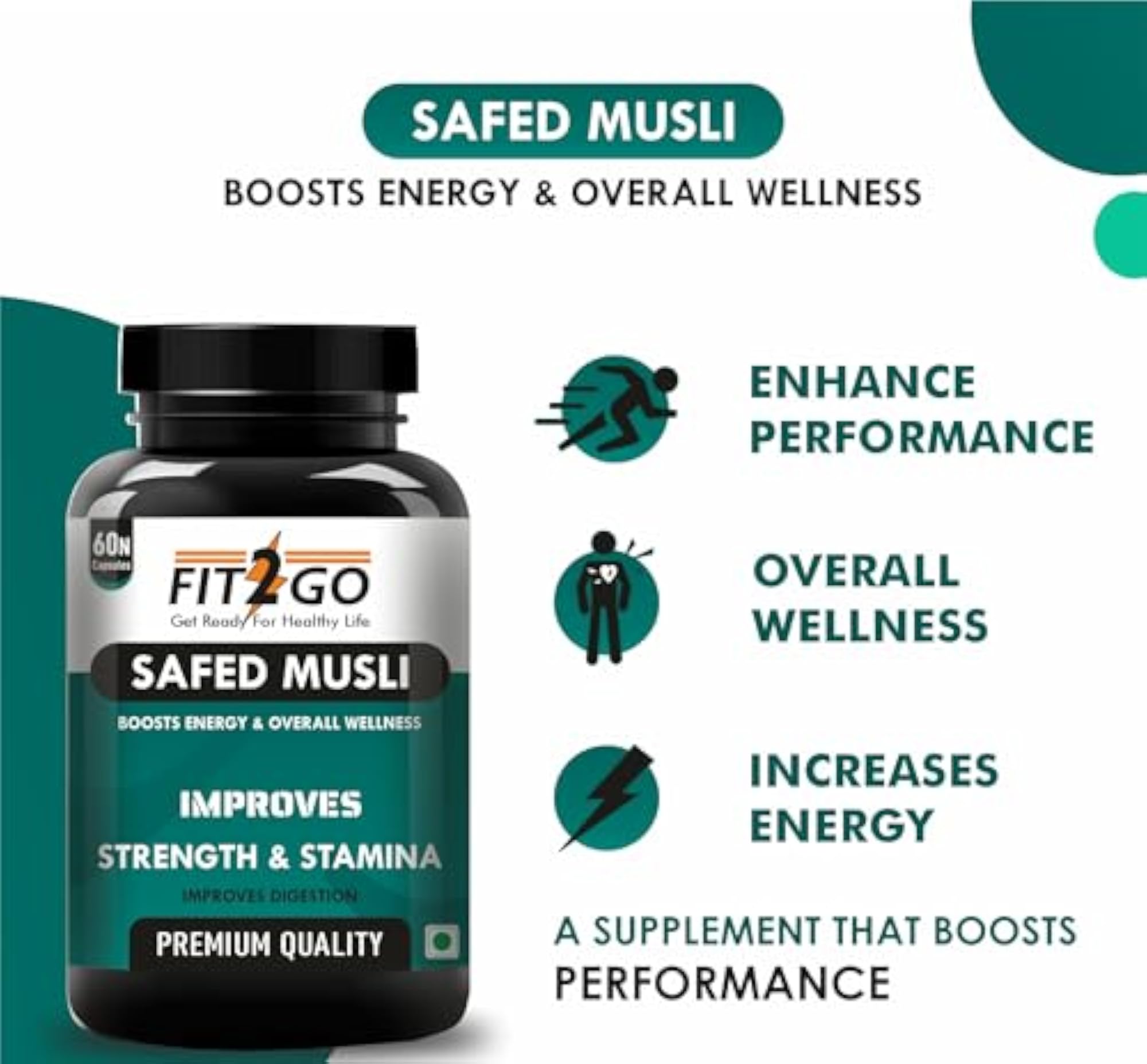 Safed Musli Extract Capsules, 500mg, 60 Capsules