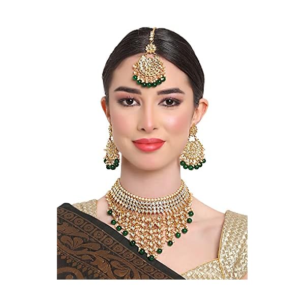 Shining Diva Fashion Latest Stylish Choker Traditional Pearl Kundan Necklace Jewellery Set for Women - Image 8