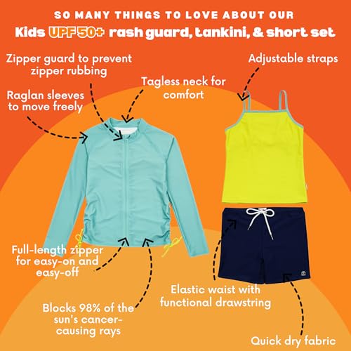 Image of SwimZip Girls' 3 Pc Swim Set w /Long Sleeve Rash Guard, Tankini & Shorts UPF 50+