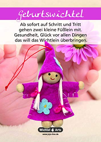 Wichtel Arts Geburtswichtel 2 Glücksbringer, Holz, Pink mit Blauer Blume, 15 x 10.5 x 2.7 cm Cover