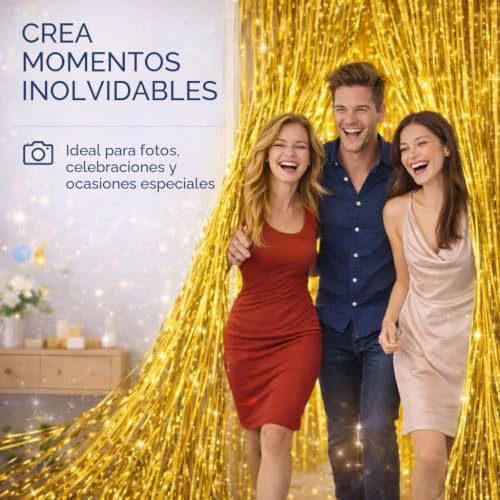 Miniatura 6 de Cortina De Oropel Dorada 200 X 100 Cm Cortina Con Purpurina Para Marcos De Puertas Como Decoración, Fiestas, Bodas, Cumpleaños Para Niños Y Adultos Dorado