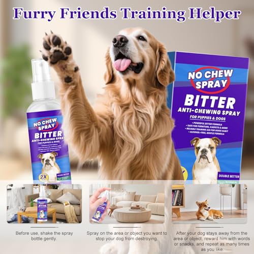 JOVIAL 2 Stück Bitterspray Hund, 240ml Anti Kau Spray, Erziehungshilfen für Hunde um das Kauen und Lecken von Möbeln, Schuhen, Bandagen zu Stoppen, Sicher für Innen- und Außenanwendung
