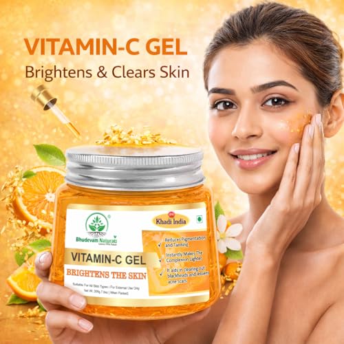 Image of Khadi Organic and Natural Vitamin C Aloe Vera Gel Radiant Glow - Hydrating Skin Serum for Brightening & Rejuvenation | Soothing & Healing Moisturizer for Acne-Prone Skin Suitable for All Skin Types - 200GM