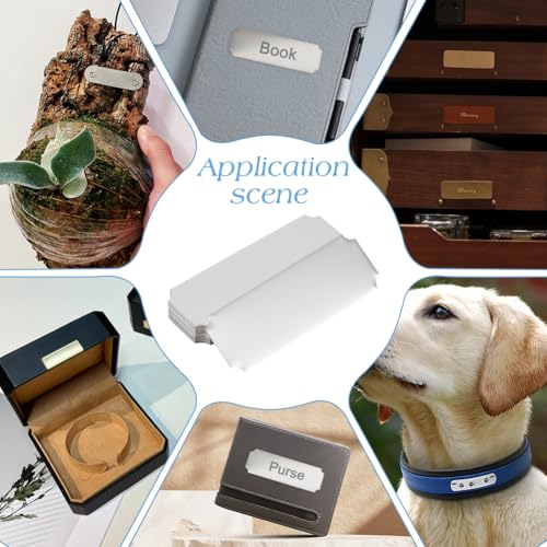 OLYCRAFT 42 Stück Edelstahlschild Blanko 7.5x2.5cm Blanke Metallkarte Individueller Namensschildrahmen Namensschilder Graviert Gebürstetes Schild Blanko Mit Selbstklebender Rückseite