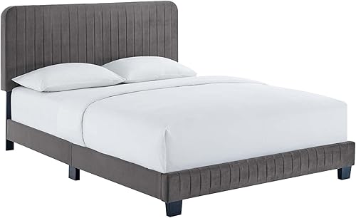 Miniatura 12 de Modway Celine - Base de cama con plataforma de terciopelo capitoné de alto rendimiento, color gris claro Gris,claro,Esmeralda/Sólidos,Gris,Rosa