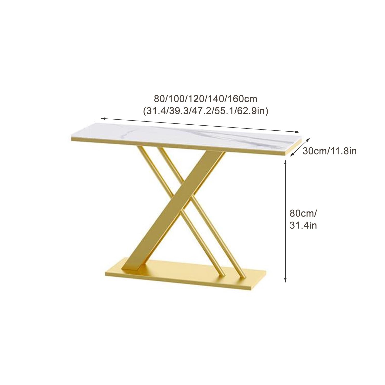 Consolle Stretta con Moderno Piano in Finto Marmo E Design A X Dietro Il Divano, Tavolo Consolle Ingresso Adatta A Piccoli Divani in Soggiorni E Ingressi(Silver,120cm/47.2in)
