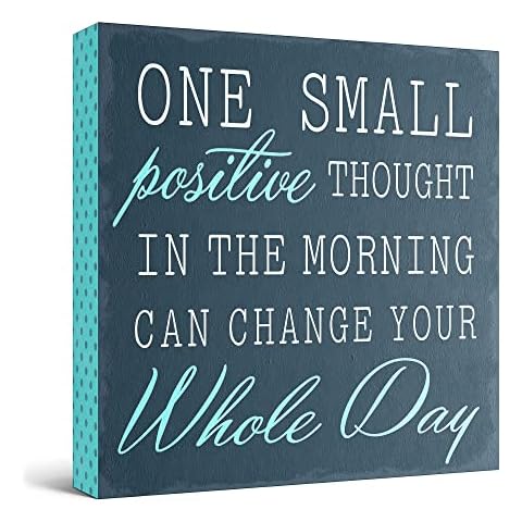 Barnyard Designs Wooden Box Sign Motivational Desk Decor, Inspirational Office Desk Decorations for Women Office Bathroom Shelf Décor (Positive Thought) Cover