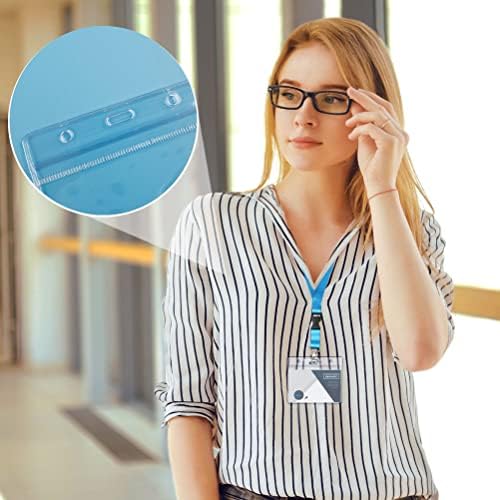 20 Pcs Plastic Card Holder, 4"×3" Waterproof Clear Horizontal Waterproof Plastic Badge Holder Double Sided ID Card Holders Lanyard Card Holder