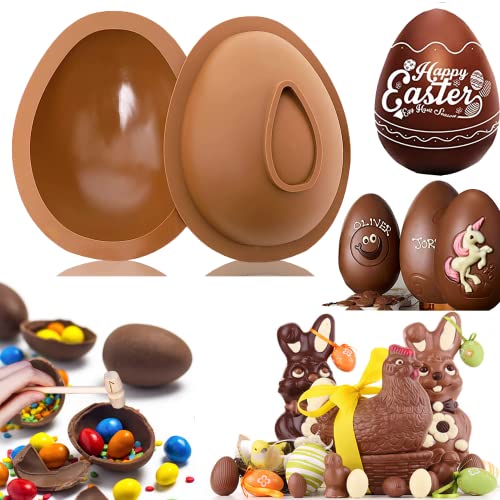 OWCATH Easter Egg Mold for Chocolate,2 Pack Egg Mold for Chocolate,3D Large Easter Egg Chocolate Mold Non-Stick Chocolate Molds for DIY Easter Decorations,Mousse Cake,Dessert Baking