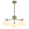 KCO Lighting Mid Century Modern Globe Pendant Light 3-Light Milk Glass Chandelier Gold Sputnik Chandelier Light Fixture Brushed Brass Pendant Lighting for Kitchen Island (3-Light)