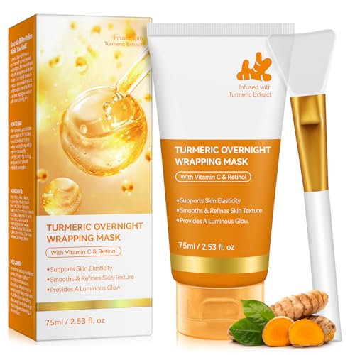 Máscara de cúrcuma Overnight Wrapping Peel Off Mask, Kojic Acid Cúrcuma Night Máscara con Colágeno Hidrolizado, reafirma e hidrata la piel durante la noche, nutre opaca, piel desigual para una piel