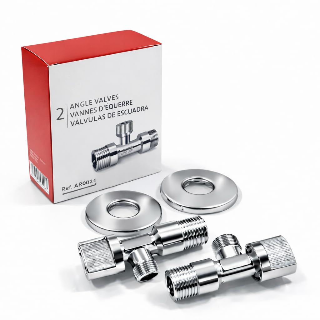 FLUVIA Llave de Paso de Agua 1/2" x 3/8" (Pack 2 Unidades) – Llave de Escuadra de Latón Resistente, Válvula de Ángulo para Baño, Cocina, WC, Uso Doméstico y Profesional — view 6