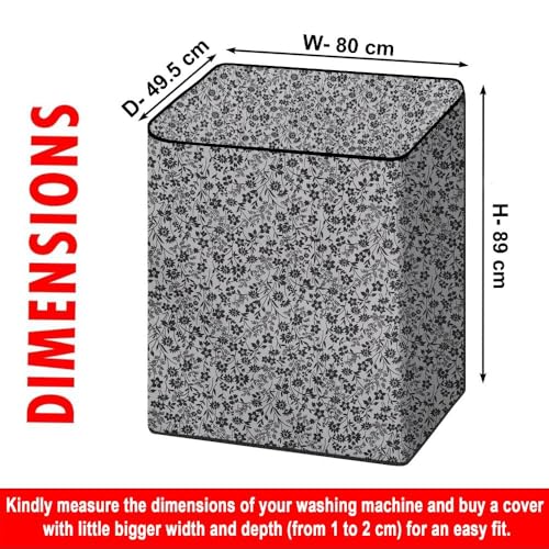 Image of The Furnishing Tree Semi-Automatic Top Load Washing Machine Cover | Waterproof & Dustproof | Easy to Clean | Durable & Washable, Monochrome Floral Vine Print Polyester (49.5x80x89 CM)