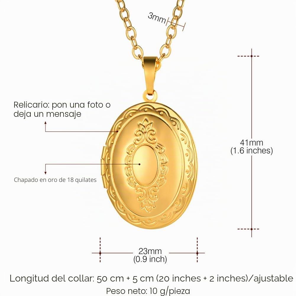 U7 Collar Mujer Personalizable con Fotografía y Texto Acero Inoxidable Colgante Mujer Personalizado Medallón con Cadena de 50 + 5 cm Regalos para Mujeres Mamma Amiga Hija