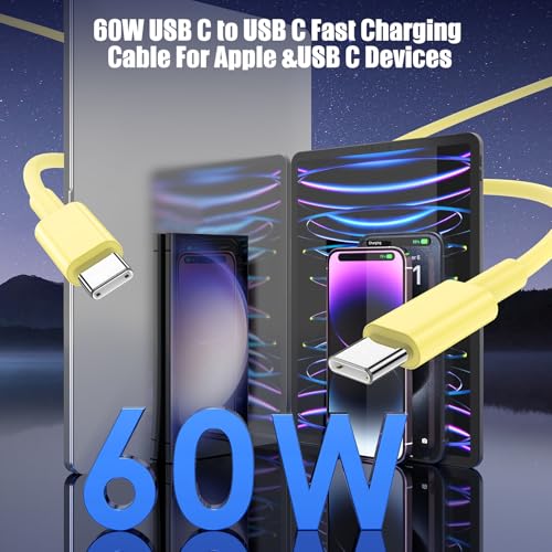 Image of 3-Pack Yellow [3.3FT+6.6FT+10FT] 60W USB C to USB C Cable, Type C Fast Charging Cable for iPhone Air 17 16e 16 15 Pro Plus Pro Max，for Galaxy S25, for iPad Pro /Air /mini, for MacBook Pro /Air and More
