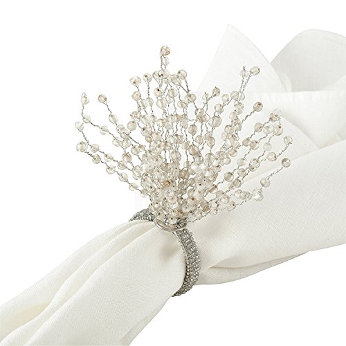 Set of 6 Round Napkin Ring Silver Beads - Napkin Holder for Wedding Parties, Christmas, Dining Table DÃ©cor - Handmade Perfect for Christmas DÃ©cor