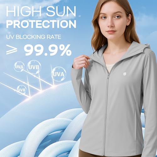 Image of Venzina Women's UPF 50+ Lightweight Athletic Jacket UV Sun Protection Full Zip Cooling Hoodie Long Sleeve Sunscreen Protective Clothing for Women for Outdoor Hiking, S-XL
