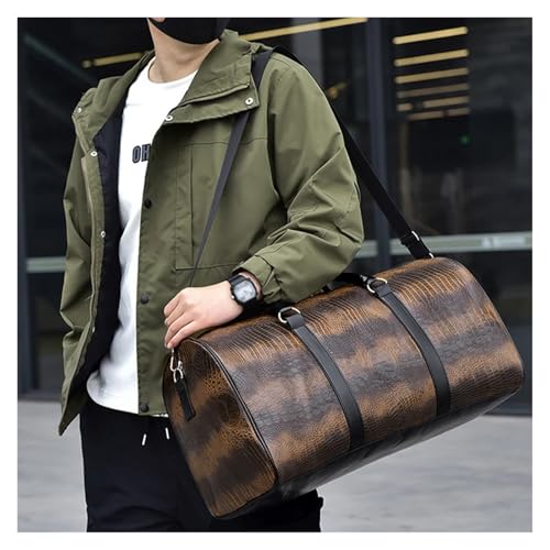 Business Flight Luggage Travel Duffle Bag for Men PU Leather Waterproof Large Capacity Carrying Garment Bag(Deep Brown)3