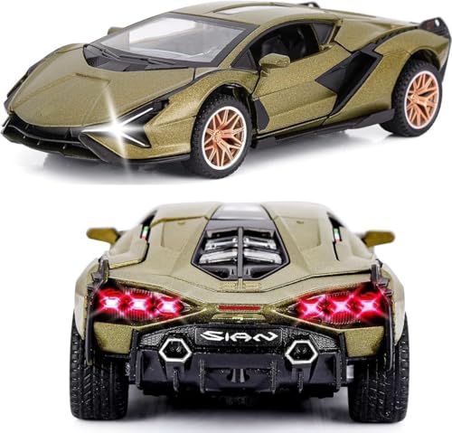 Image of Die-cast Metal Lamborghini Car Toy Pull Back Super car with Openable Doors with Sound and Light for Birthdays Gift Party Decorations Great for Kids Boys Girls and Adults