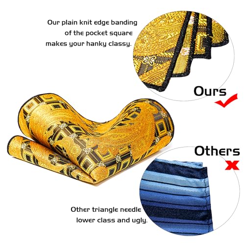 Image of 5PCS Tie and Pocket Square for Men, Silk Necktie and Handkerchief Cufflinks with Gold Ring and Lapel Pin Set