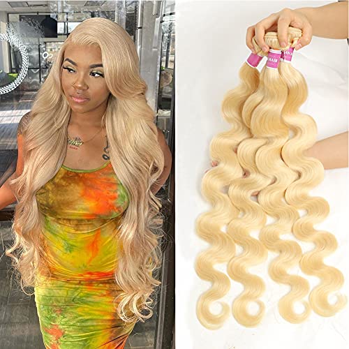 Ayisha Hair 613 Human Hair Body Wave 4 Bundles 10A Brazilian Hair Blonde Body Wave Bundles 20 22 24 26 inch Brazilian Body Wave Virgin Hair Bundles Deal Unprocessed Remy Human Hair Weaves Extensions