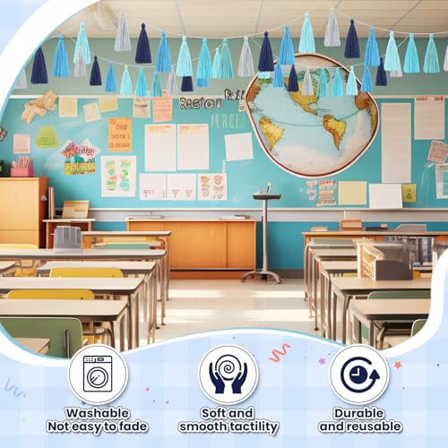 Image of WILLBOND 4 Pcs Rainbow Tassel Garland Party Decorations, Colorful Boho Wall Hanging Banner for Classroom Decor, Back to School Birthday Wedding Baby Shower Nursery Home(Blue Gray,6.3 Inch)