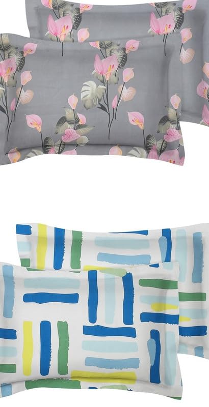 Image of BSB HOME Present Designer Printed 4 Piece 100% Pure Cotton Pillow Cover Set- 20 inch X30 inch Inches, (Multicolor,Grey Pink & Green)