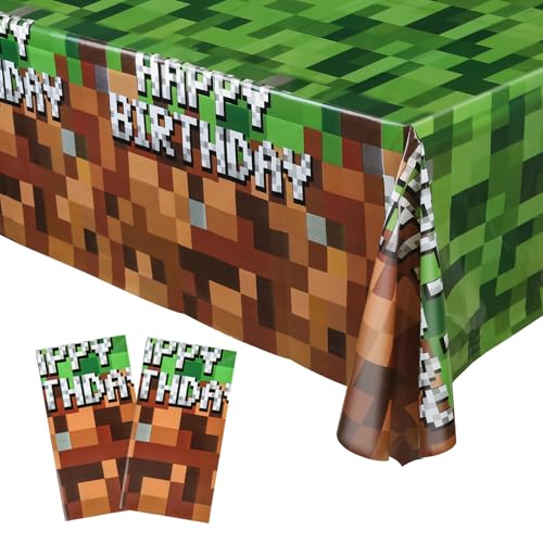 ADARRO Pack of 2 Pixel Miner Tablecloth for Gaming Party 54x108 Inch Tablecovers Craft Theme Party Decorations