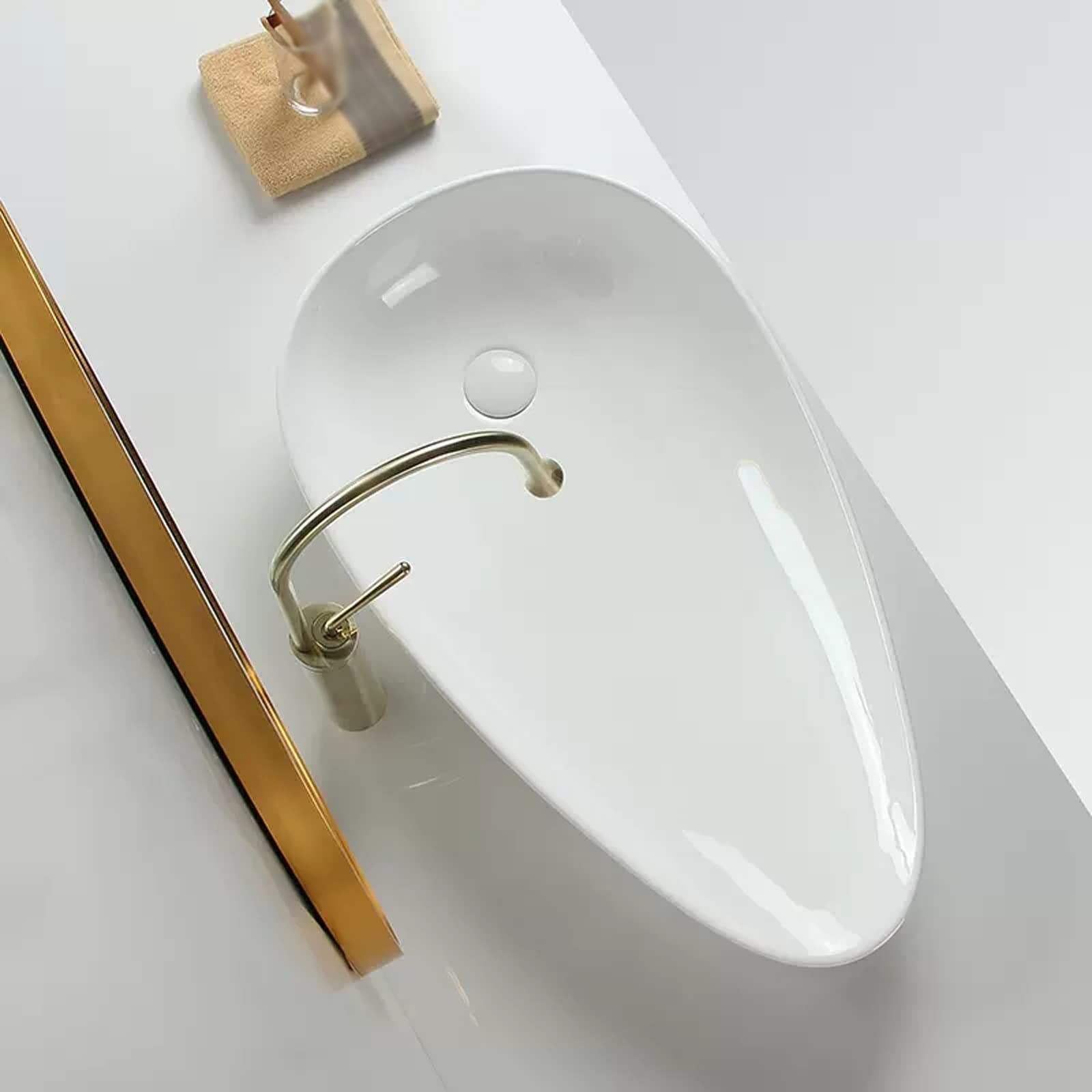 Umywalka łazienkowa Biała ceramiczna umywalka do łazienki, nowoczesne umywalki, porcelana nablatowa, nablatowa miska (duże)