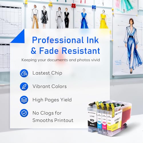 Image of LC406 LC 406 Ink Cartridges Replacement for LC406XL for Brother MFC-J5855DW MFC-J6555DW MFC-J4535DW MFC-J4335DW MFC-J6955DW MFC-J4345DW MFC-J5955DW Printer Ink (with Chip, 4 Pack)