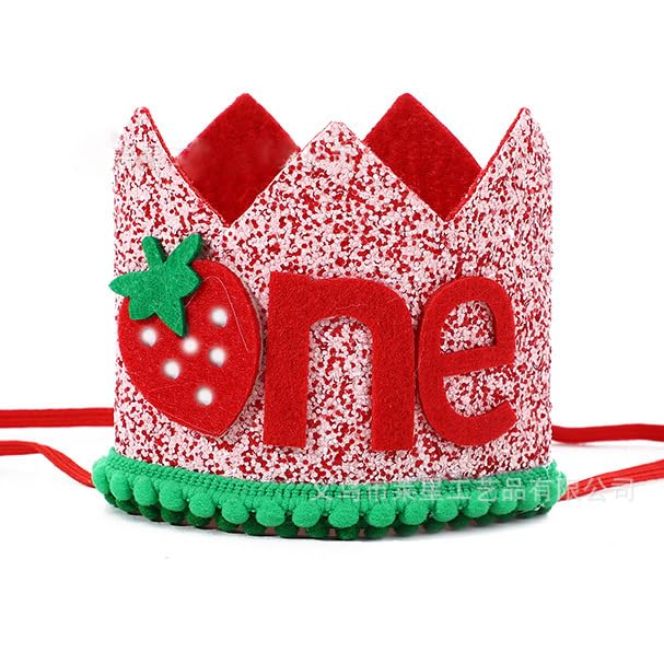 YOIOZAIZAI Girl's First Birthday Strawberry Crown Hat strawberry theme 1st birthday decorations berry first birthday hat Strawberry Baby Shower Decorations